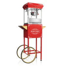 Vintage Style Popcorn Popper Machine with Cart and 6-Ounce Kettle - Red