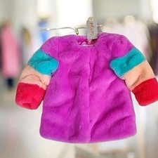 Cat Jack Faux Fur Lavender Multi Color Plush Toddler Coat Jacket New 18 Mos