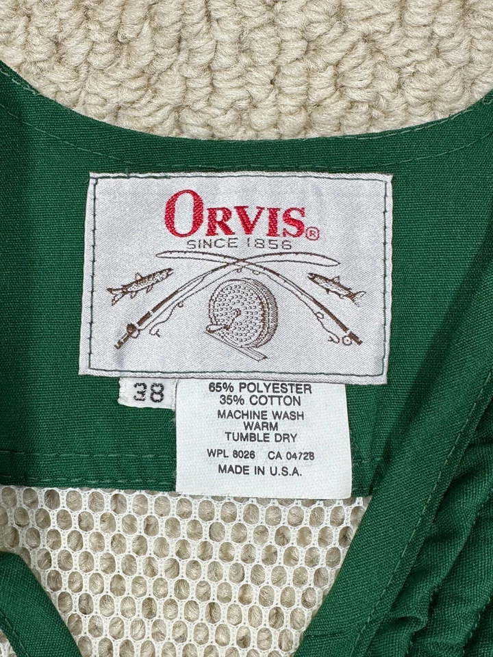 复古 ORVIS 网眼射击背心 38 码绿色/白色美国制造多口袋 — 第 4/4 张图片