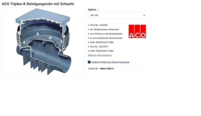 **NEU**  ACO Triplex-K Reinigungsrohr mit Schacht  DIN100
