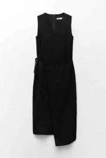 Zara The Marina Dress 100% Linen Black Wrap Dress, Sz XS, NWT!