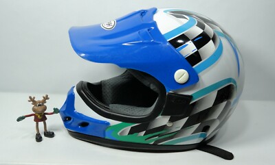 checkered blue motorcycle helmet THH T-660 Motorcross Helmet Checkered Flag Blue/Greens | S | Small | Dot  Approved | Integrated Sun Visor | Convertible