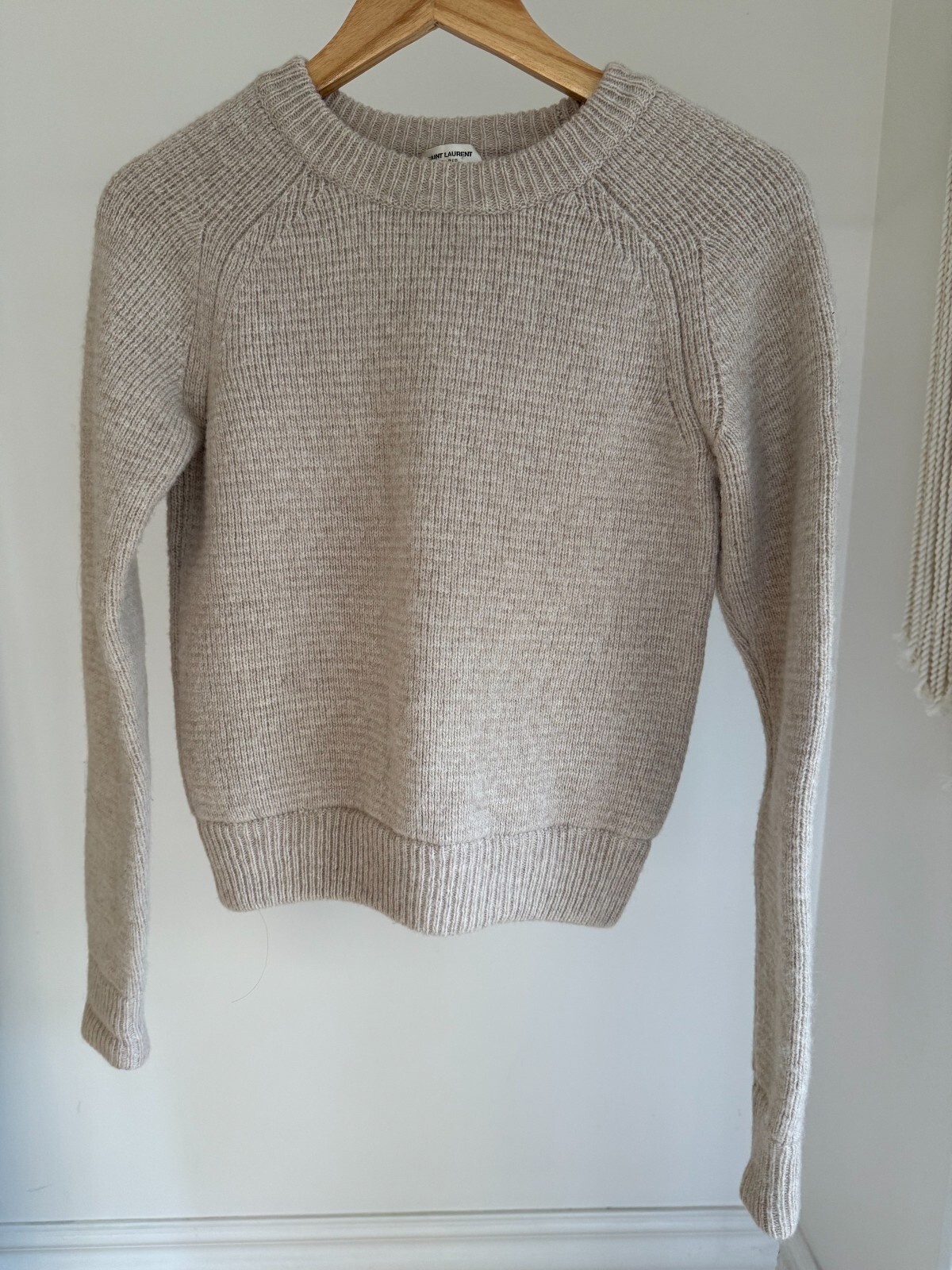 Maglione girocollo donna Saint Laurent manica lunga in lana marrone neutro XS