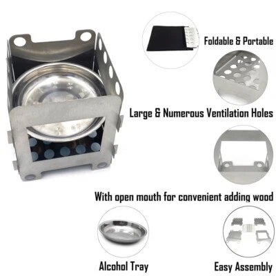 HTTMT Portable Camping Wood Stove Backpacking Folding Lightweight Pocket Stove