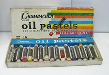 Vintage Grumbacher Oil Pastels Used Box Brilliant Colors Pentel Art Original Box