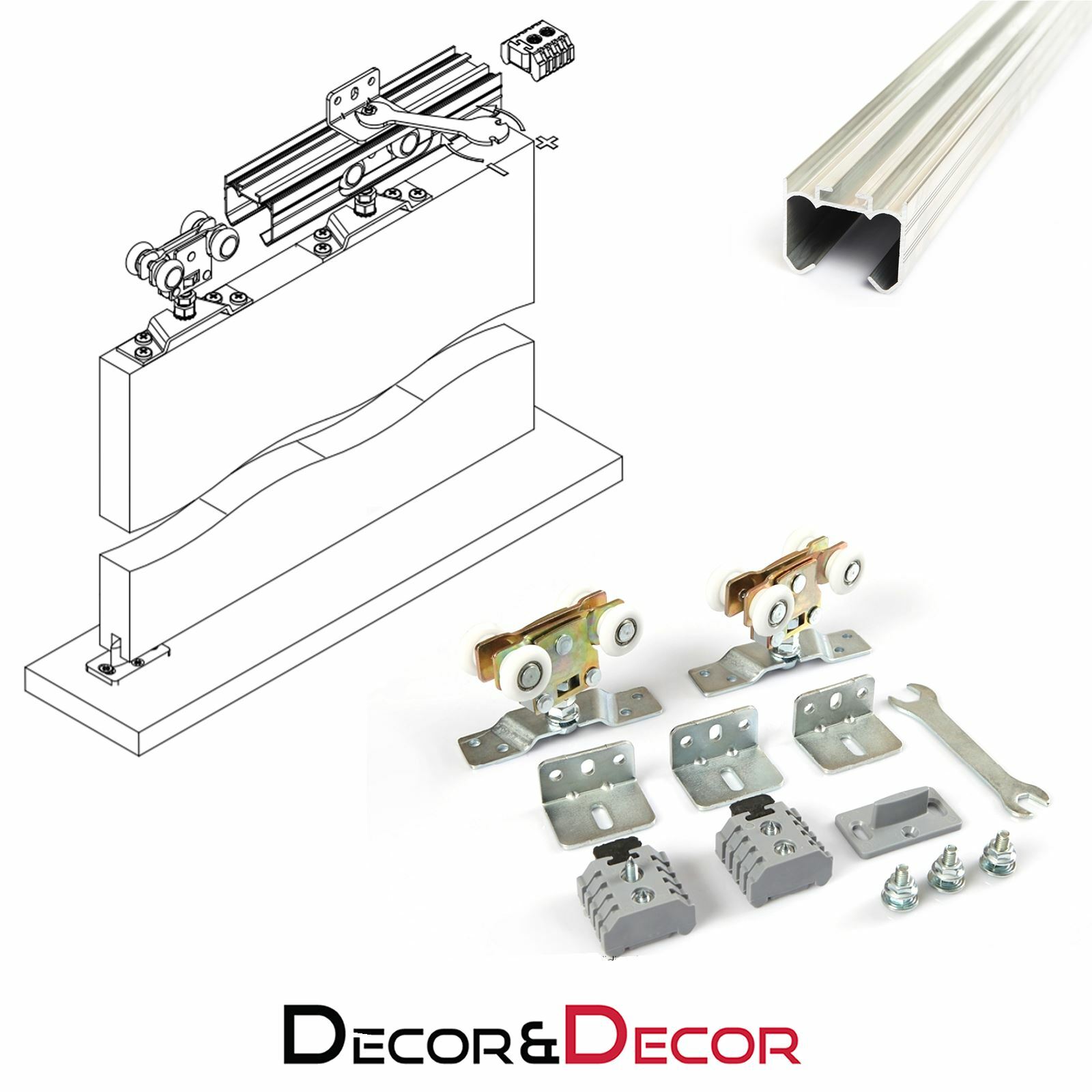Top Hung Sliding Door 80KG Per Door Capacity Track Gear System Kit Set