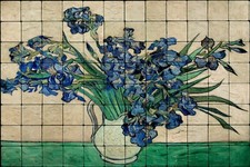 48x32 Van Gogh Irises Backsplash Mural Tumbled Marble Tiles