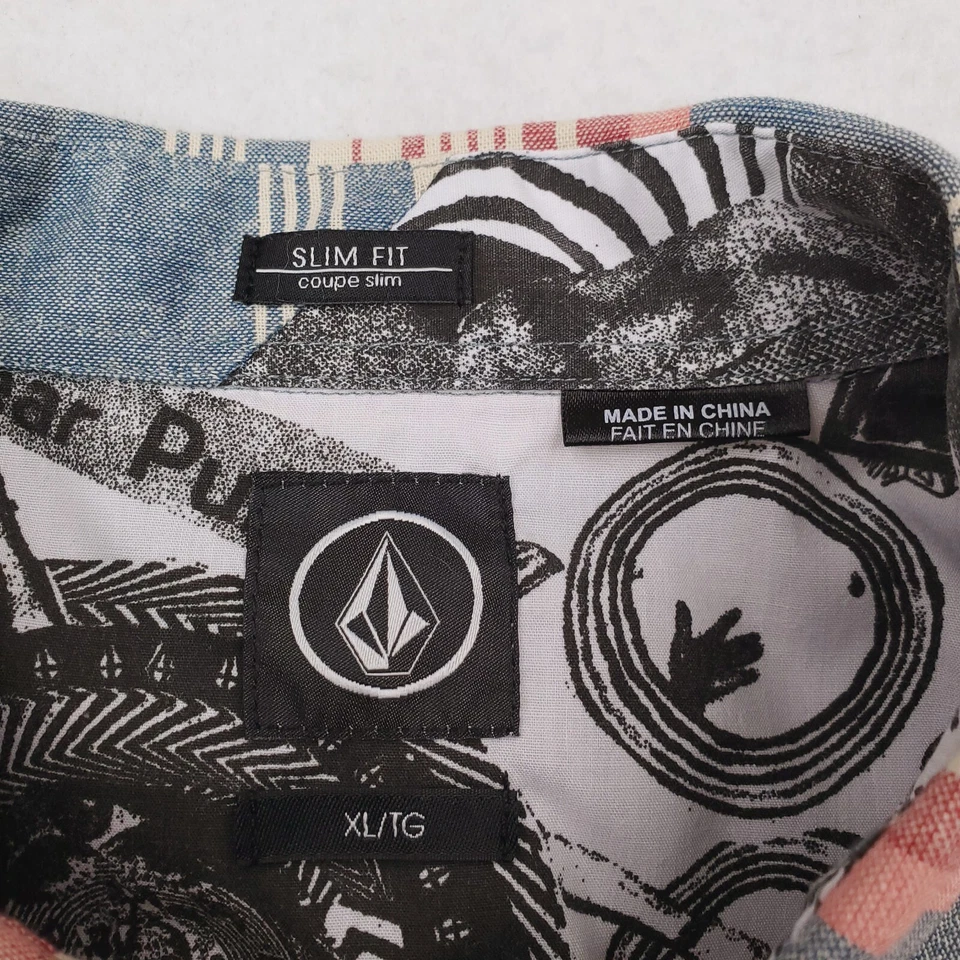 Volcom Shirt Mens Extra Large Blue Pink Horzy Striped Slim Fit Skater Surf Beach - Image 4 of 4