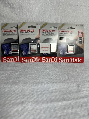 SanDisk Ultra PLUS UHS-1 SDHC Memory Card 32GB NEW - SET OF 4