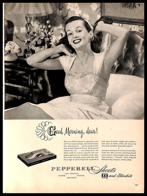 1948 Pepperell Luxury Sheets And Blankets Vintage PRINT AD Woman Bed B&W 1940s