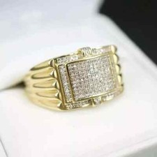 3Ct Round Cut Moissanite Men's Engagement Ring in 14K Yellow Gold Plated
