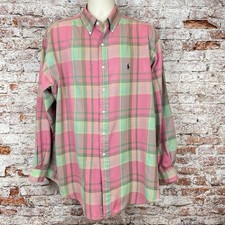 Vintage 90s Ralph Lauren Big Shirt L Pink Green Plaid Cotton