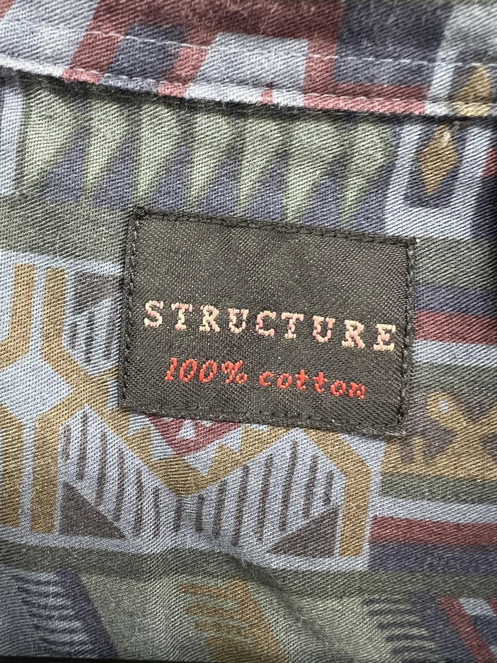 Vintage Structure Shirt Mens XL Multicolor Aztec Geometric Short Sleeve 90s - Image 4 of 4