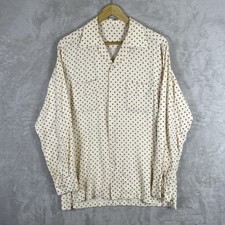 Vintage 1950s Rayon Loop Collar Shirt Long Sleeve Rockabilly AOP Fleck Novelty