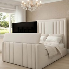 Image of Sergio Linestyle Upholstered TV Bed Frame In Plush Velvet Fabric In UK All Sizes