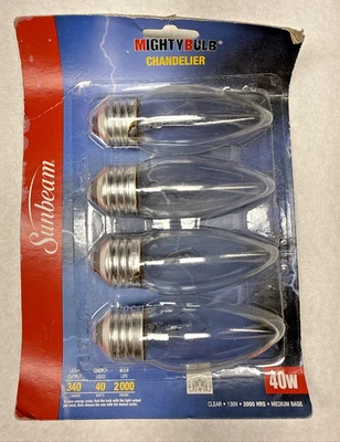 Sunbeam MightyBulb Chandelier Light Bulbs 40W Clear Medium Base 4 Pack NOS - Image 1 of 4
