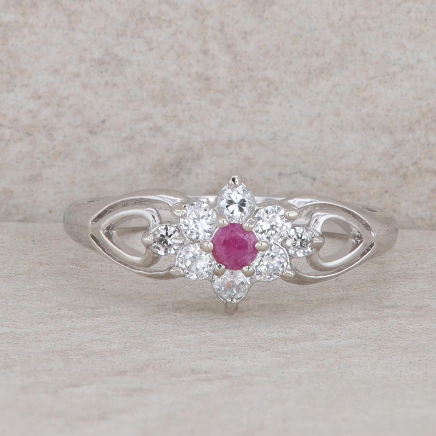 Sterling Silver Round Ruby & Cubic Zirconia Halo … - image 1