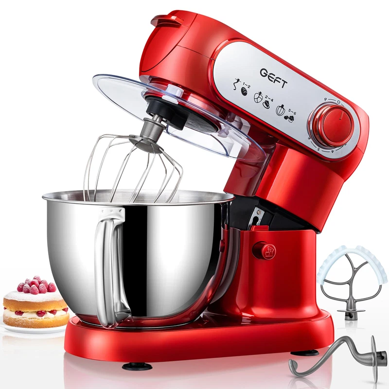 Geft Stand Mixer 6 Qt 600W Tilt-Head Dough Mixer 6P Speed Mixers Kitchen