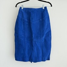 Vintage Bermans Suede Leather Skirt 24'' Waist Blue Pencil Loud Luxury Dopamine