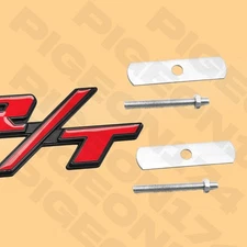 Red Black Front Grill Badge For R/T Emblem Metal Upper Bumper Letter Accessories