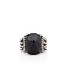 David Yurman Sterling Silver Diamond Onyx Wheaton Ring - Size 6 1/2