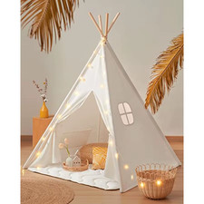 Teepee Tent 100 Cotton Play Tent with Padded Mat Star Lights Foldable Kids