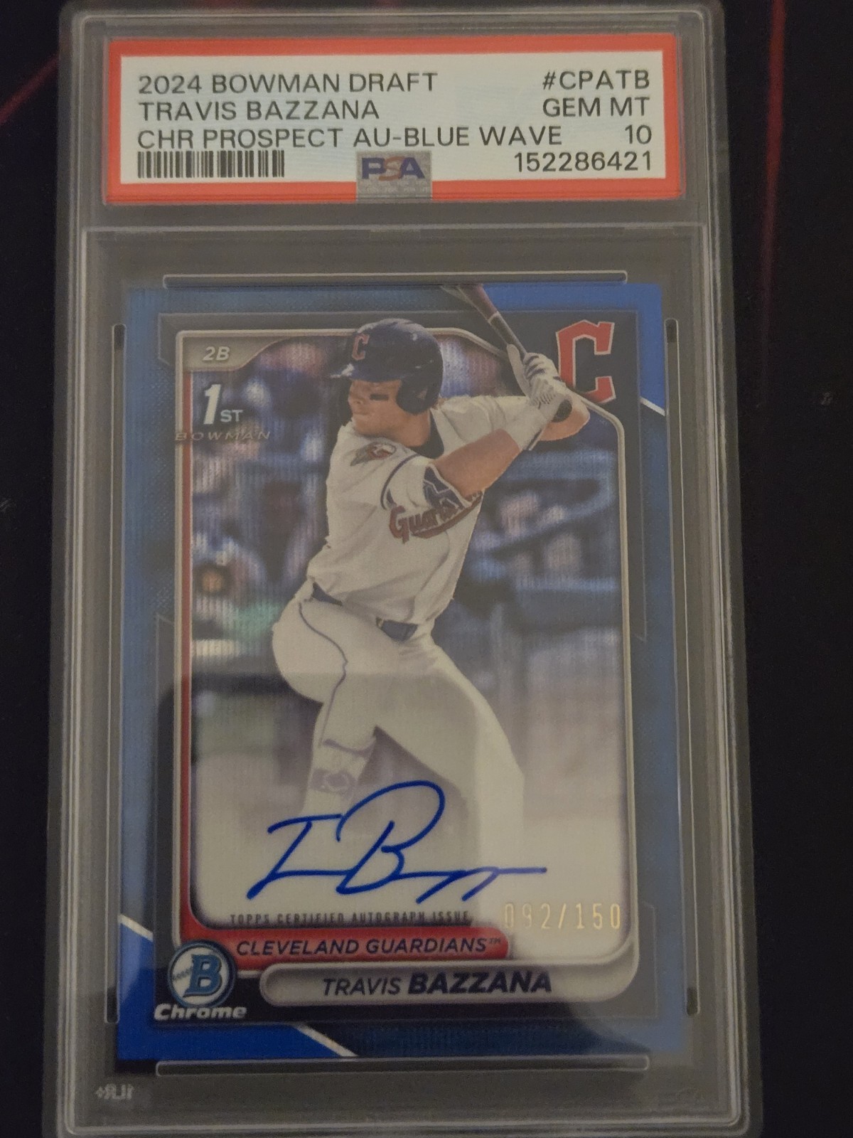 2024 Bowman Chrome Travis Bazzana Blue Wave Refractor Auto /150 CPA-TB PSA 10