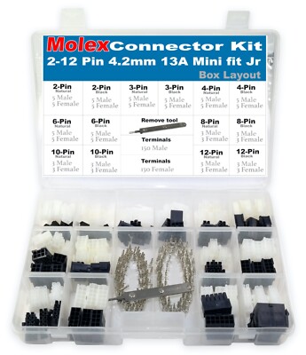 417pcs Molex 2-12 Circuits 13amp, Gauge 18-24 AWG  Mini-Fit Jr, w/ Remove tool