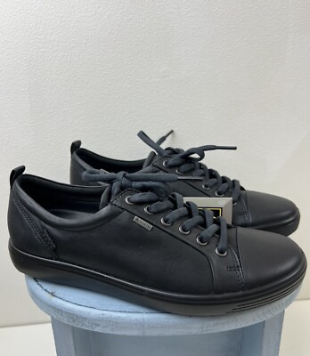 ECCO Womens Soft 7 Black Leather Gore-tex Waterproof Sneakers EU 41 Sz 10-10.5