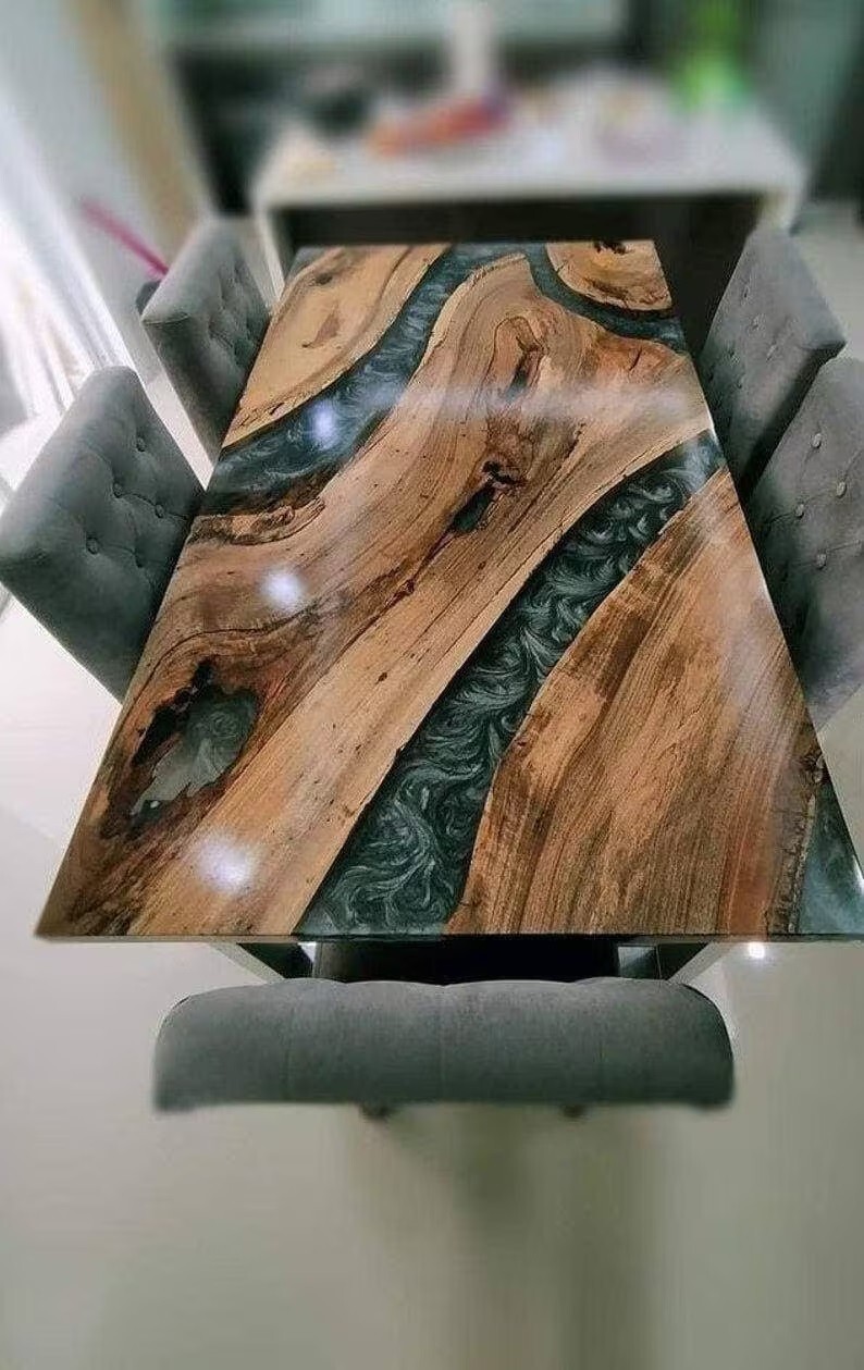 Gray Epoxy River Table Top, Epoxy Dining Table, Walnut Wood Epoxy Table-image