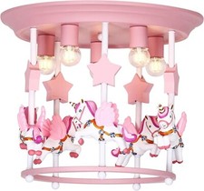 NEW EXTRACOZY FLYING UNICORN CHANDELIER CEILING NURSERY LIGHT PINK STARS PRETTY