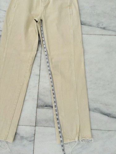 Zara Beige High Rise Wide Leg Distressed Jeans Size 8 - Picture 8 of 13