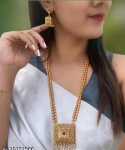 Authentic Women Beautiful Premium Gold Plated Long Necklace Set African Earring Jewlry
