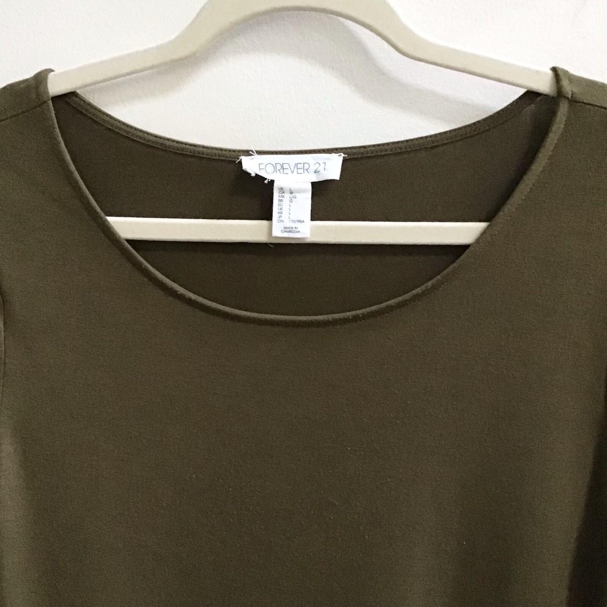 Forever 21 Women's Olive Green Maxi Sz L Knit Stretch T-shirt Dress 3/4  Sleeves | eBay