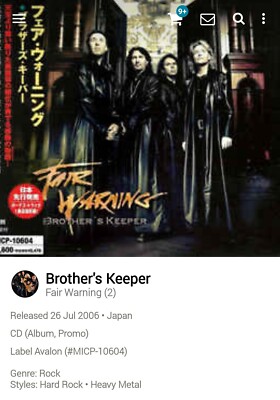 Fair Warning ~ Brother's Keeper Japan OBI CD 2006 Promo Hi-Tech AOR Melodic Rock