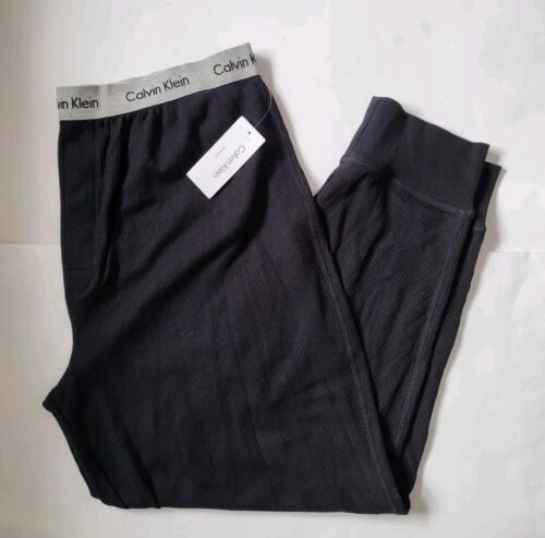 Calvin Klein men`s Thermal Jogger Sleep pant waffle knit Size L XL Navy Black - Picture 1 of 9
