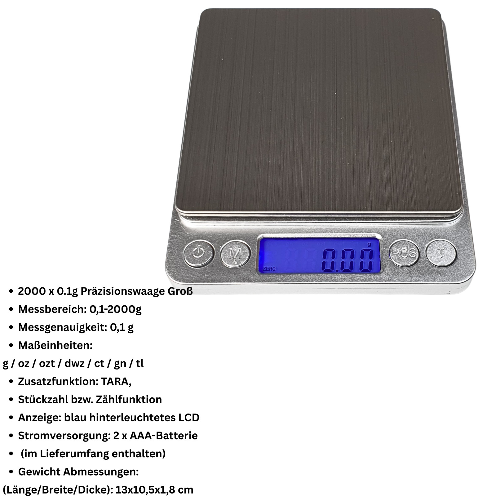 Digitale Feinwaag Präzisionswaage 0.01-2000g Fein Gramm Gold Taschenwaage Waage