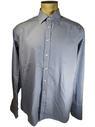 Charles Tyrwhitt Dress Shirt 17/35 Blue White Stripe French Cuff Non Iron - Picture 1 of 7