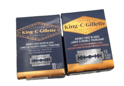 2X! King C. Gillette Double Edge Razor Blades Platinum Coated Finish 10 Blades