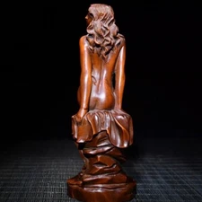 Chinese Boxwood Wood Carving Sexy Beautiful Woman Statue Wooden Sculpture decor