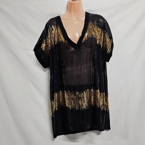 International Concepts Women Top Blouse Shirt Size 2X Black Sheer Neck Sequin - Picture 9 of 11