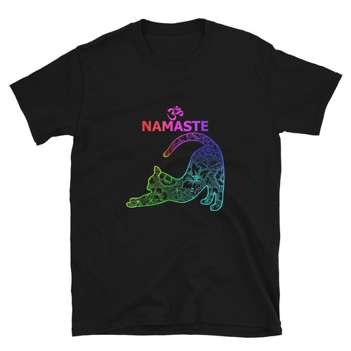 Namaste Colorful Cat Pose Meditate Meditation Yoga Lovers Gift T-Shirt - Afbeelding 1 van 6