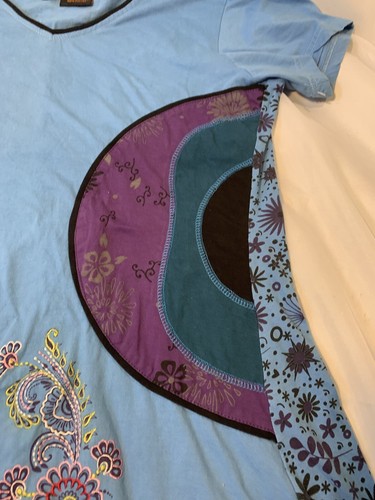 Abito Lunie Va Cotone XL NEPAL Hippie Boho Viola Blu Ricamato Fiori - Foto 6 di 7