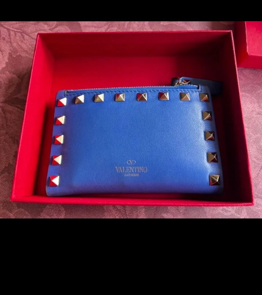 Valentino Garavani Card Case Folded Wallet Blue Coin purse