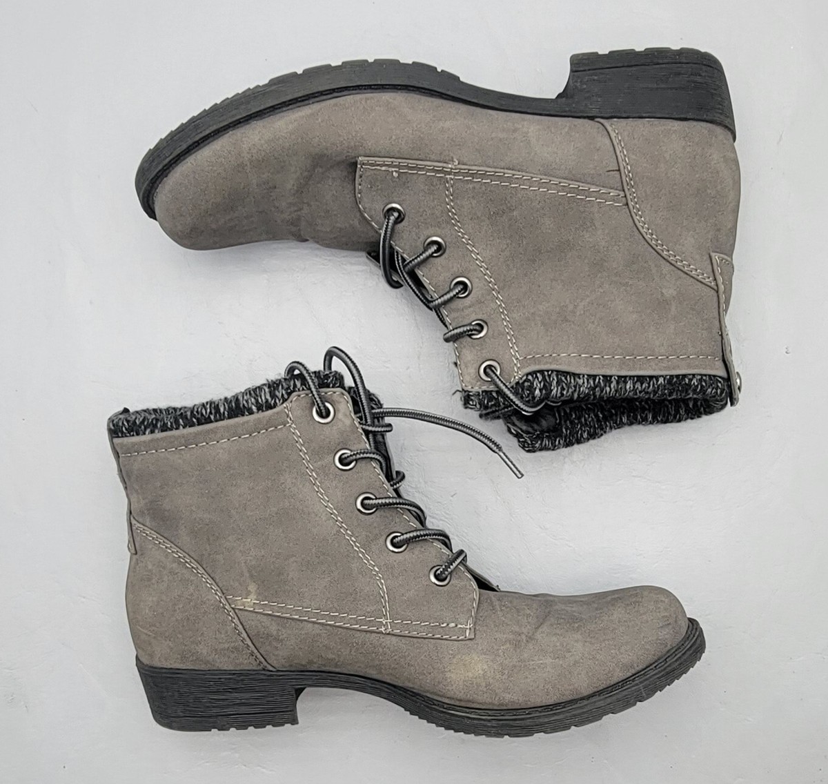 Sporto Jenny Faux Suede Lace-Up Combat Boots Grey Womens Size