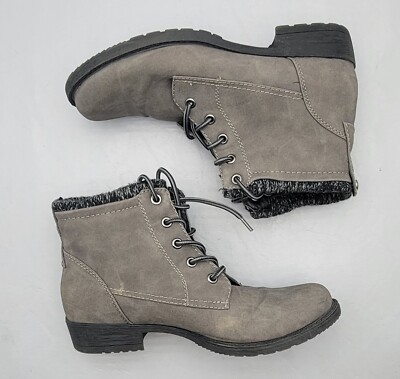 Sporto Jenny Faux Suede Lace-Up Combat Boots Grey Womens
