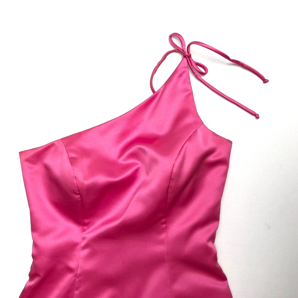 Y2K Early 2000s Asymmetrical Satin Pink Prom Wedding Formal Floor Length Dress 4 - Image 4 of 4