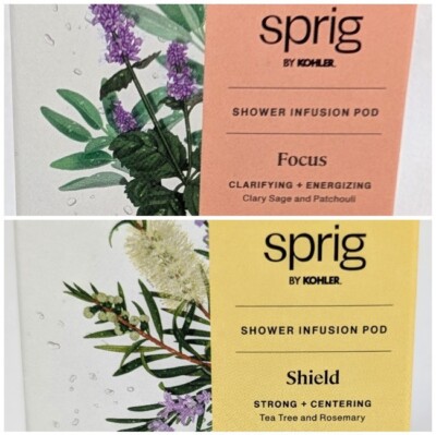 NEW 2-PACK KOHLER Sprig Infusion Shower Pods - FOCUS Patchouli + SHIELD Tea Tree
