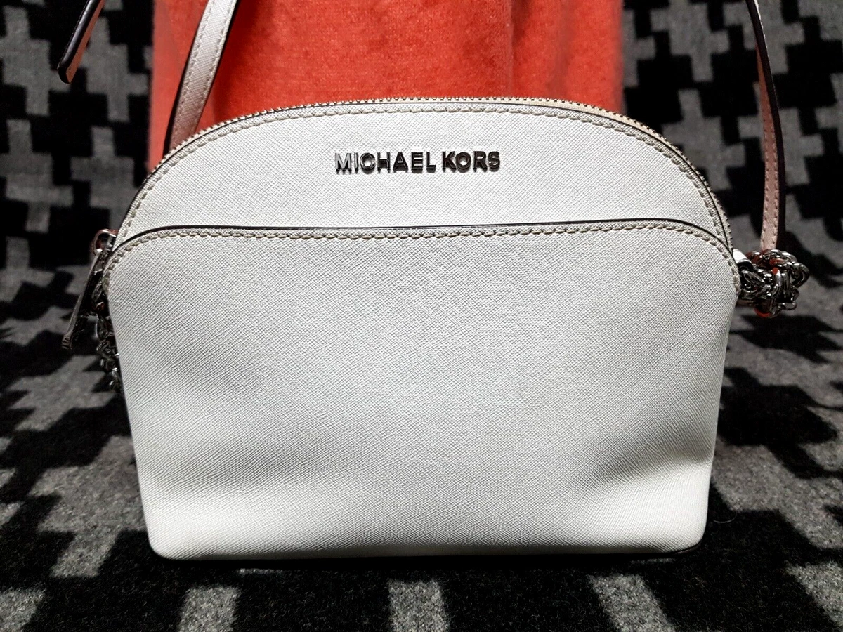 MICHAEL KORS EMMY SMALL IVORY SAFFIONA LEATHER CROSSBODY BAG