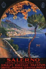 Salerno Italy Amalfi Coast Ocean Resort Vintage Travel Poster 16x24